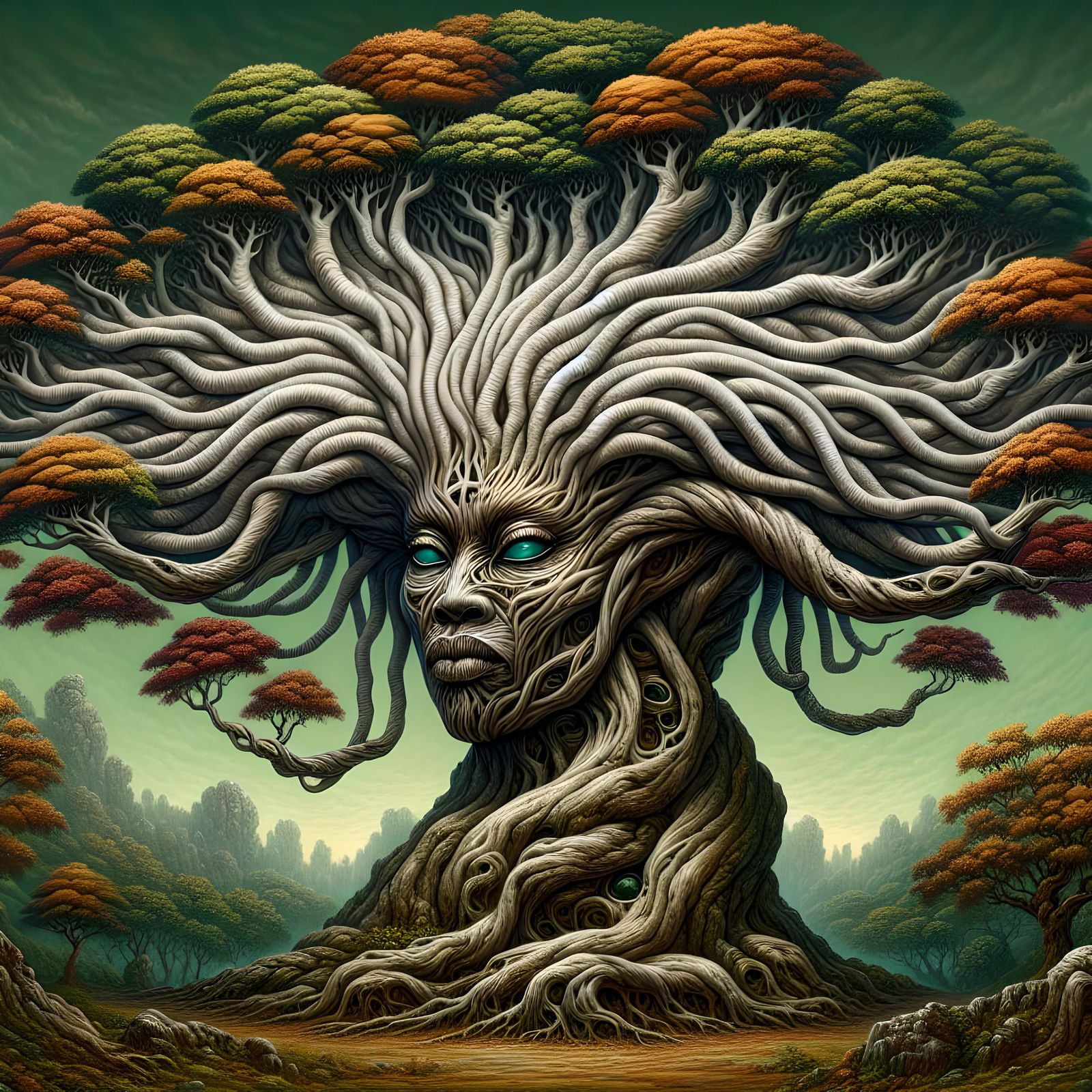 Monumental Bonsai Tree Embodies Afro-Goddess in Surreal Illu...