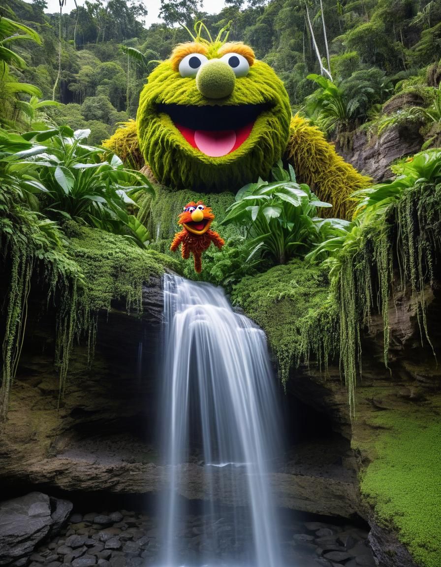 Friendly Giant Muppet Head Floating in Sky