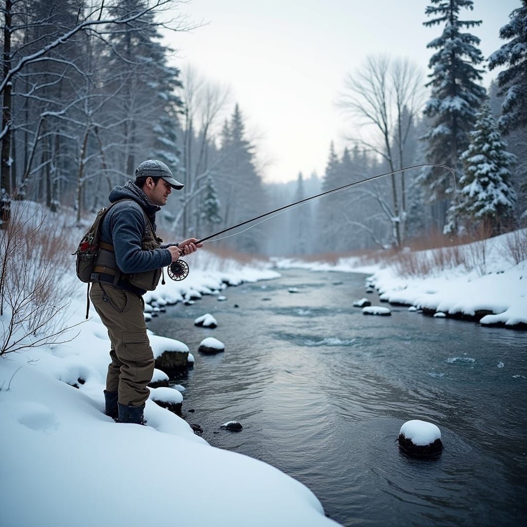 Man in Snowy Creek, Fly Fishing