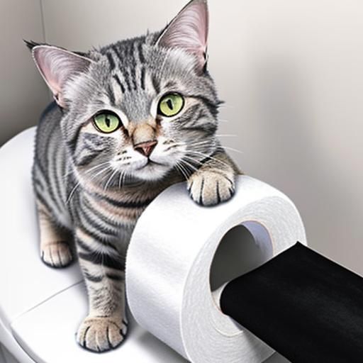 Tabby Cat's Toilet Paper Attack: Colored Pencil Art