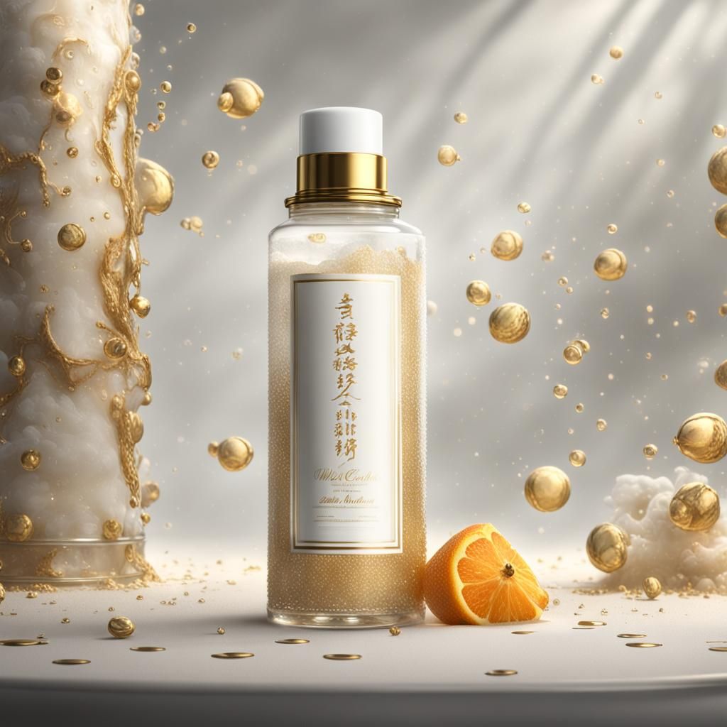 Transparent Cream Bottle with Gold Inscription in Mist