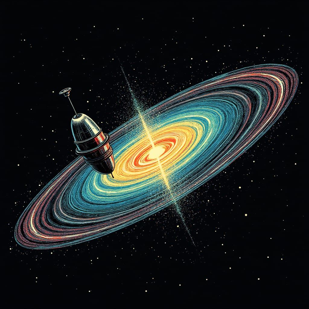 Satellite Orbiting Star in Fineliner Comic Style