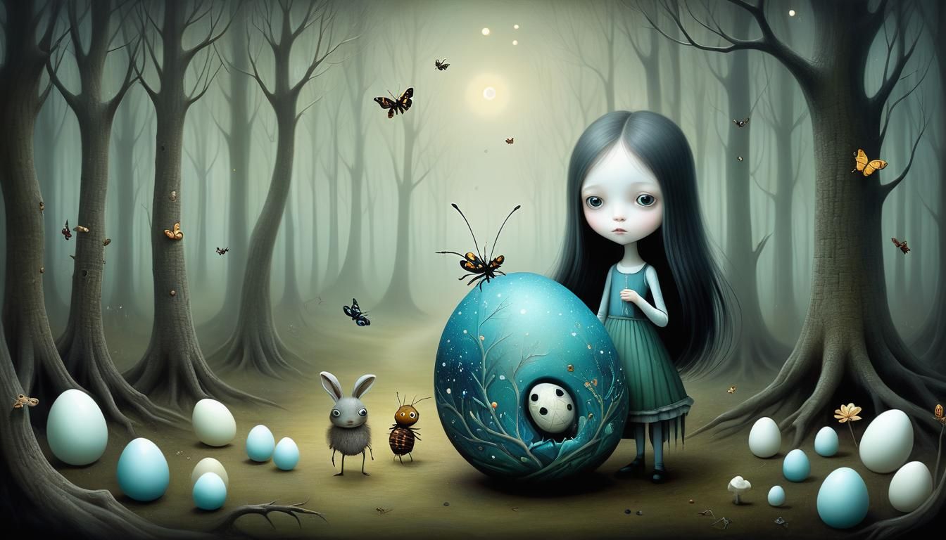 Cracked Egg Reveals Galaxies in Surreal Fantasy Style