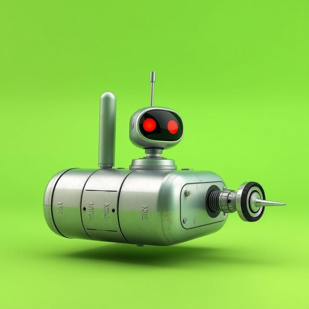 Joyous Floating Robot in Retro-Futuristic Style
