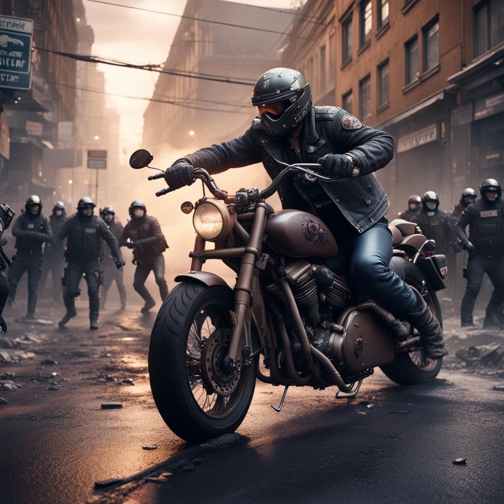 street fight - biker against police