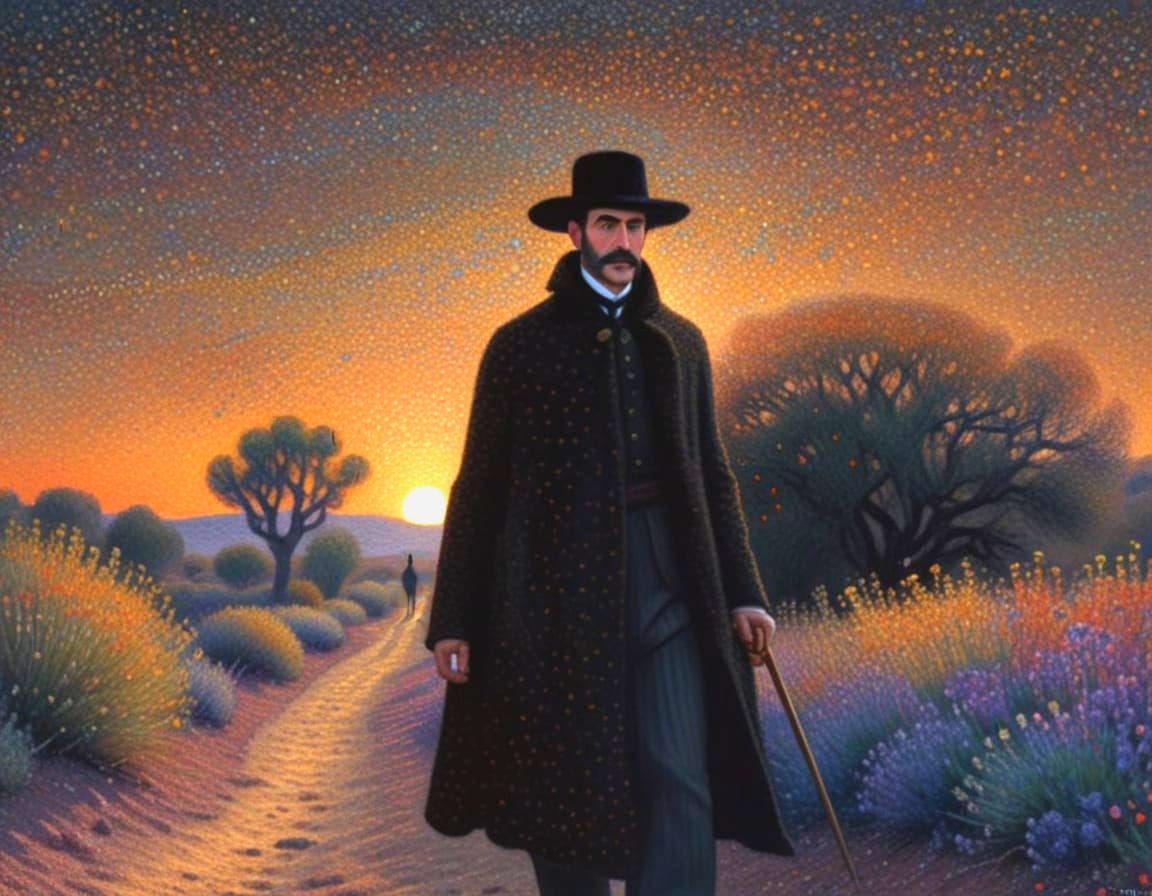 Desert Traveler in Pointillist Impressionism