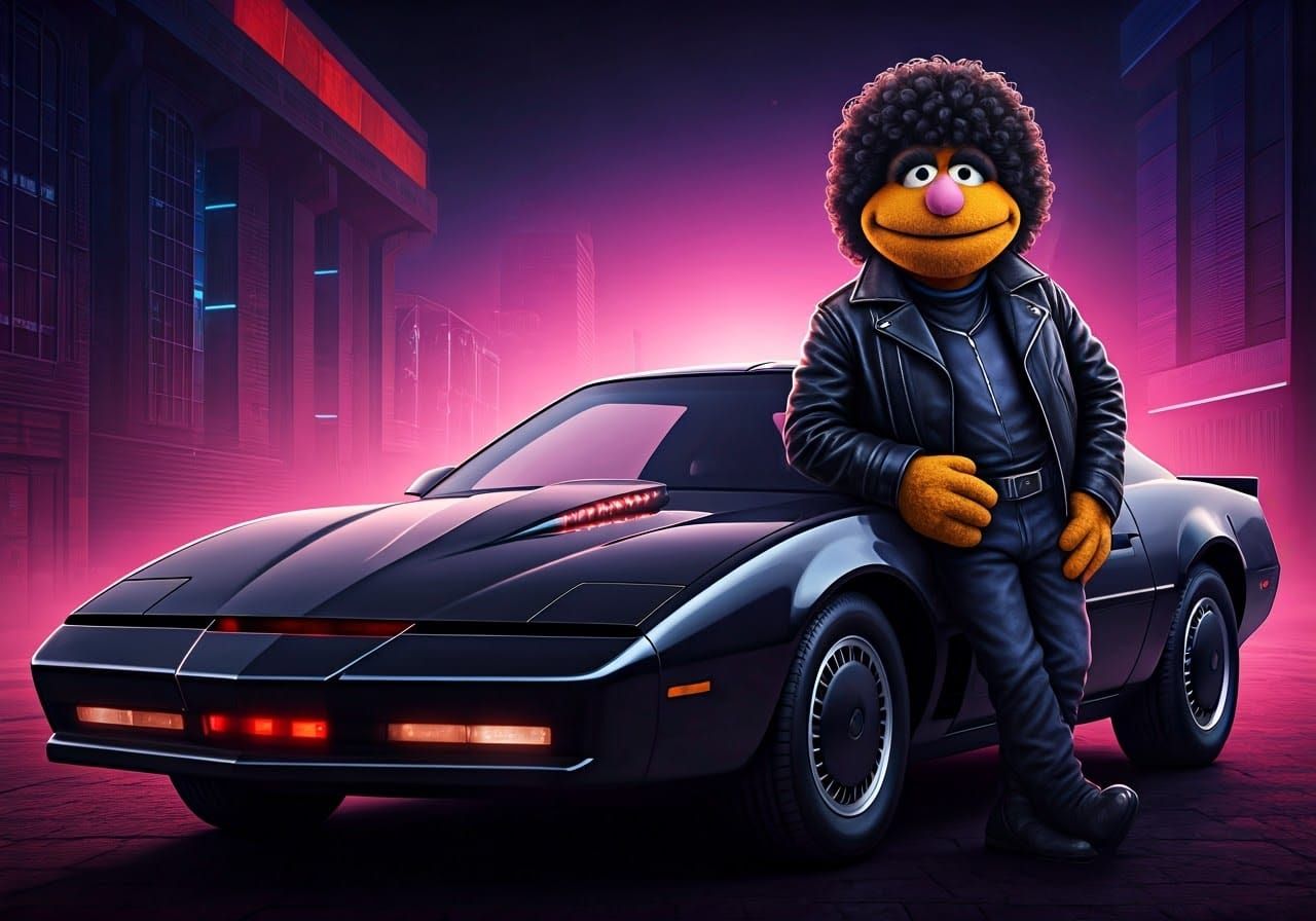 Muppetized Michael Knight and Muppet Kitt in Neon-Lit Futuri...