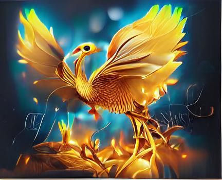 Majestic Golden Phoenix Bird in Flight: 3D Render