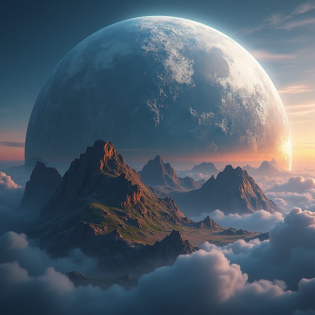 Surreal Flat Earth and Moon Sphere, Digital Art