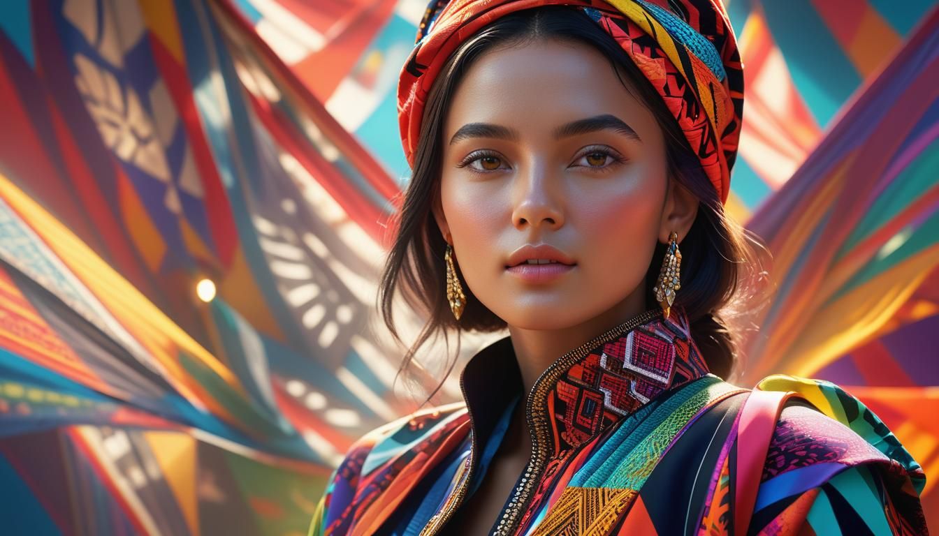 Woman in Bold Outfit: Hyperrealistic Digital Portrait