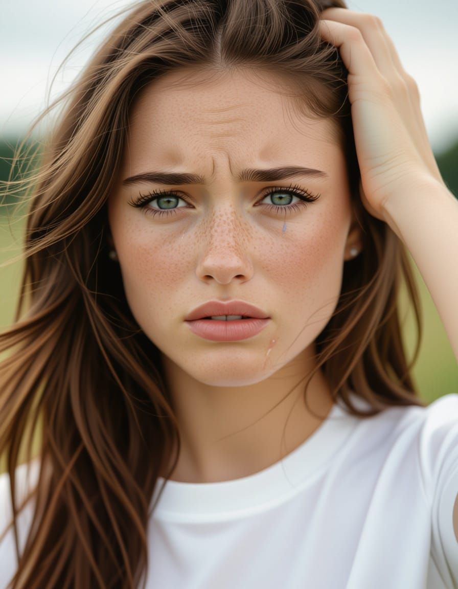 Defiant Girl With Tears in Wind