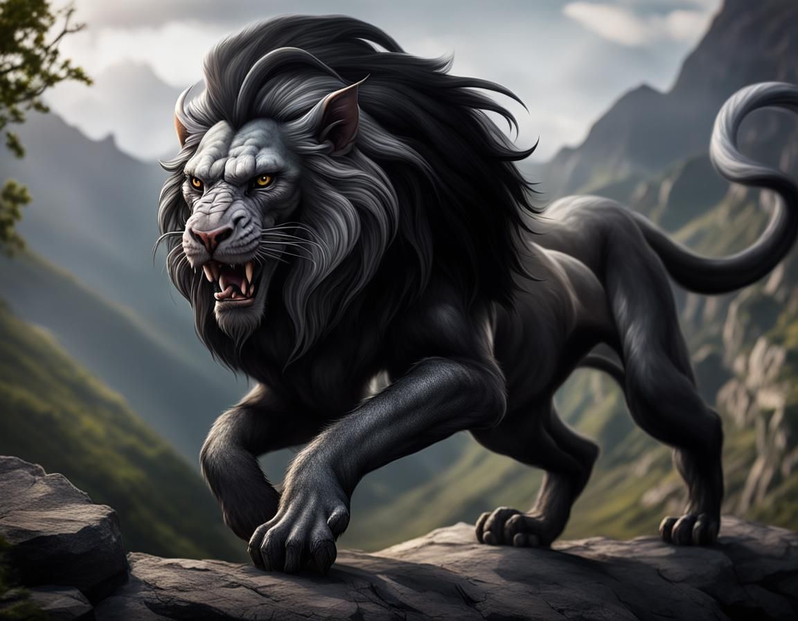 A grey and black lion 3