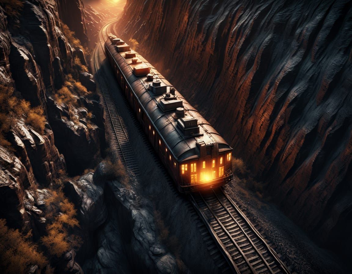 Prison Train in Dark Ravine: Cinematic Digital Art