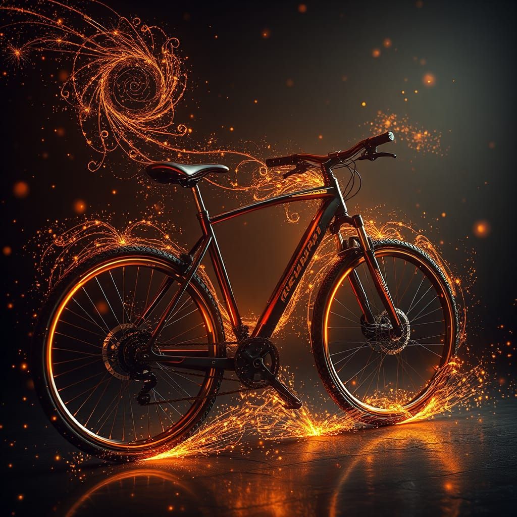 High-Tech Bicycle in a Swirl of Embers