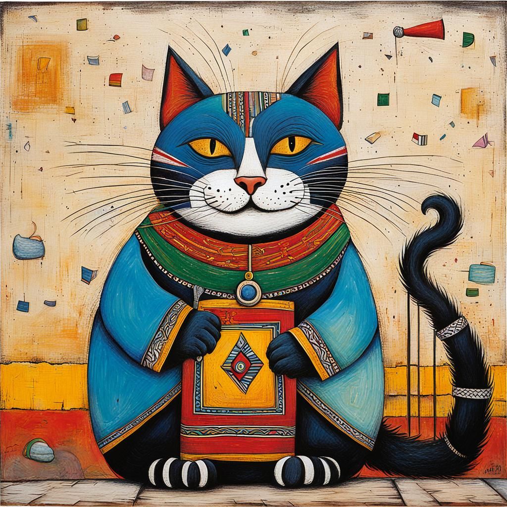 Happy Cat Mural Painting in Ndebele Style