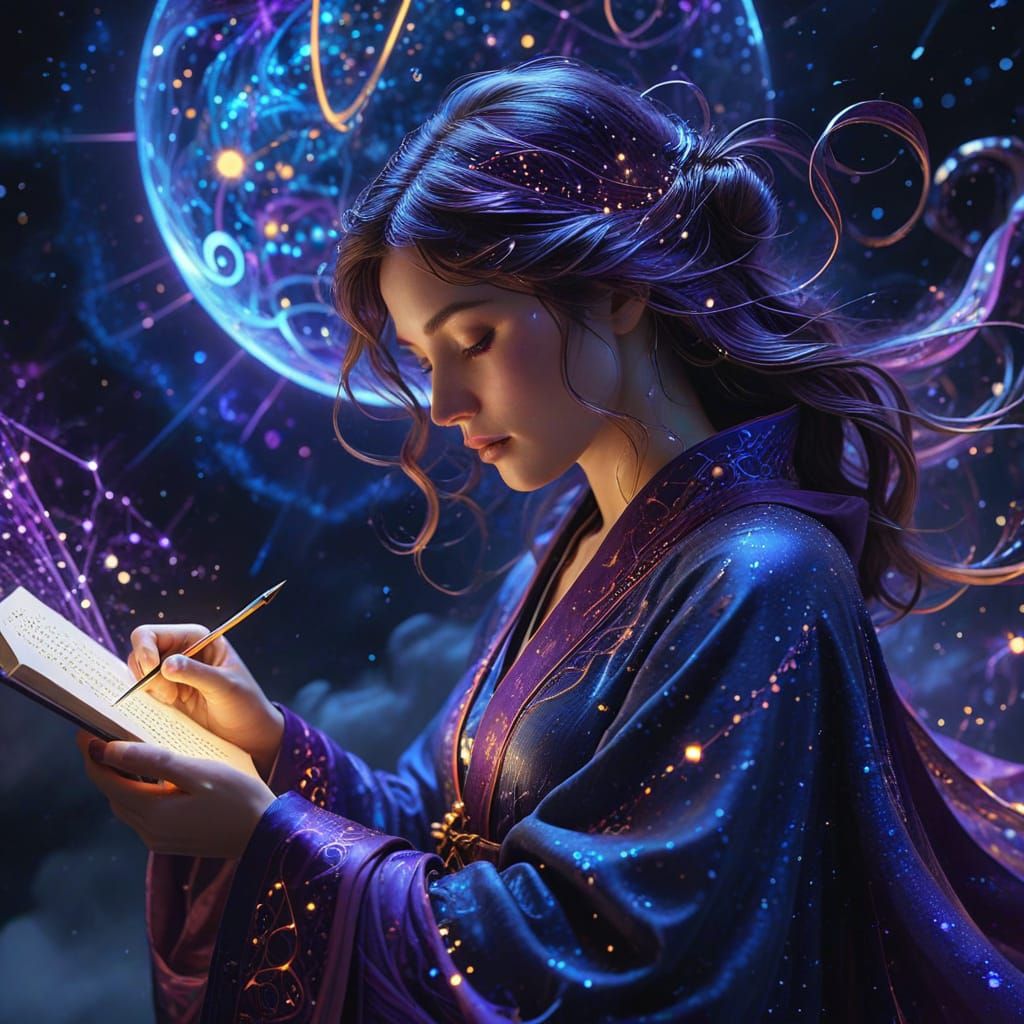 Celestial Calligrapher Inscribes Cosmic Poetry