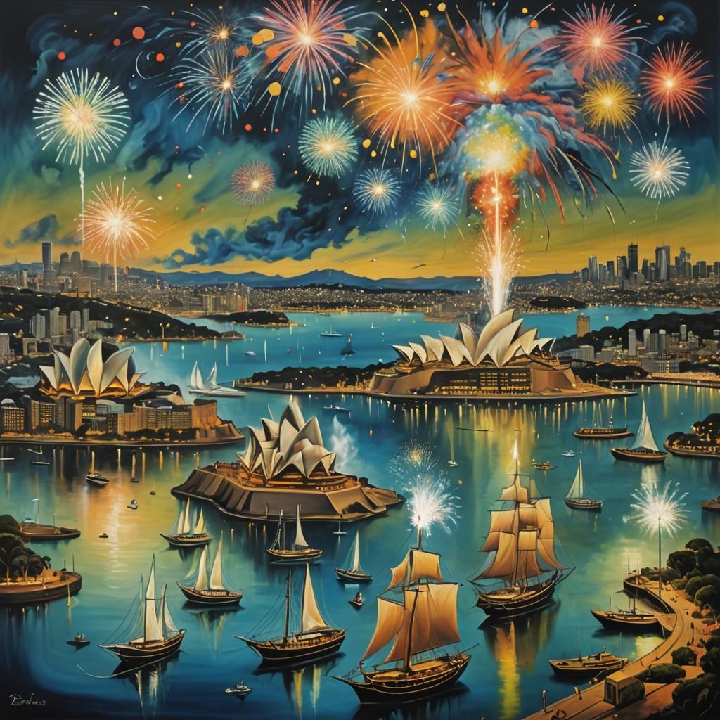 Surreal Sydney Harbor Fireworks, Salvador Dali Style