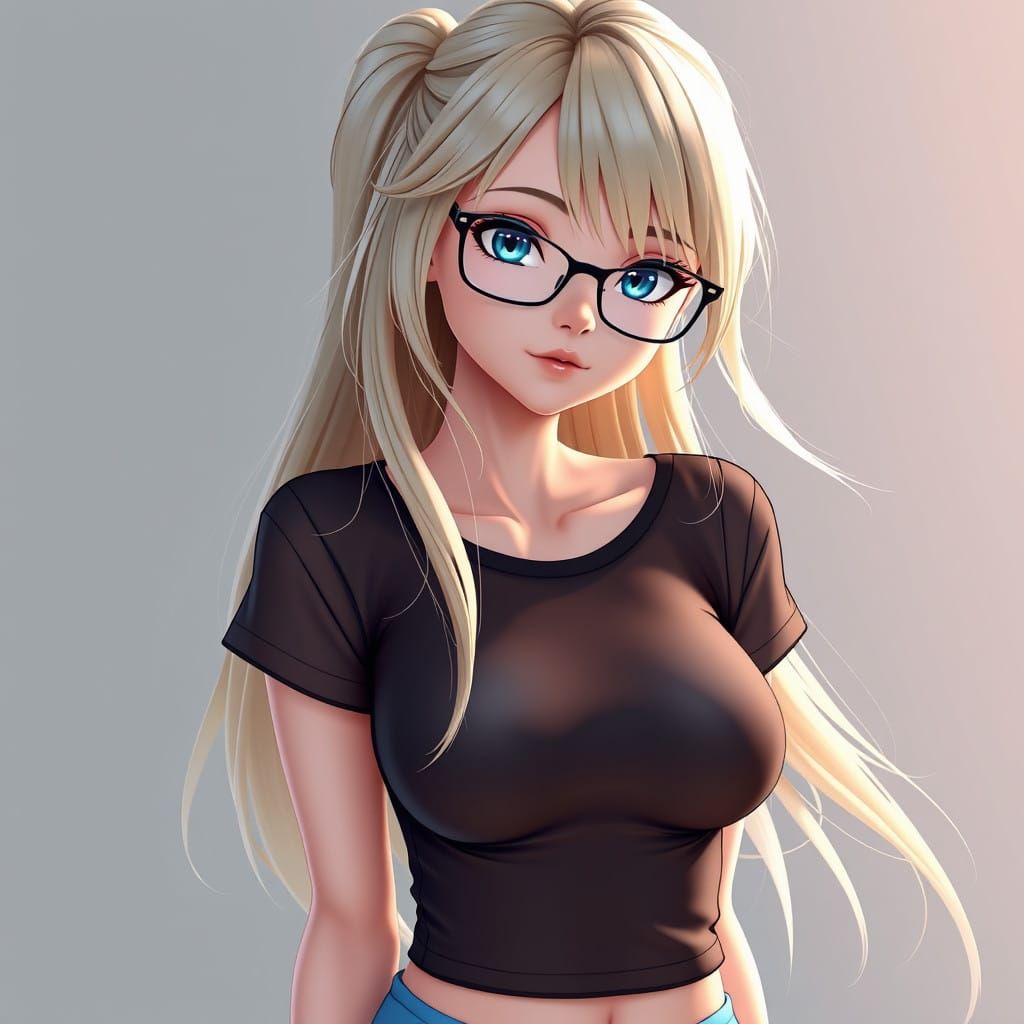 Modern Anime Goddess in Vibrant Blue and Black