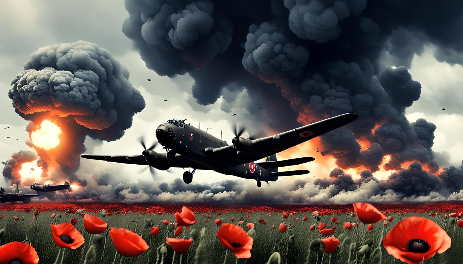 D-Day Landing: Explosions and Remembrance Poppies