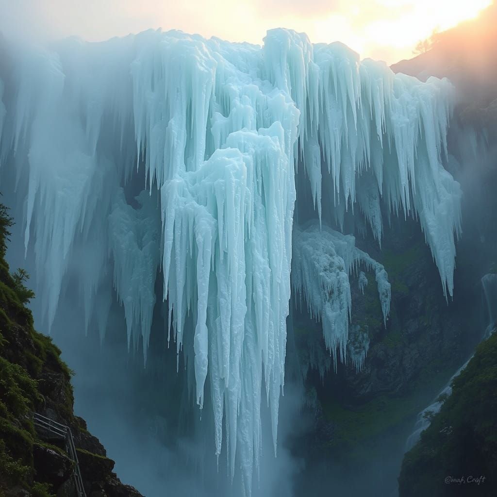 Surreal Waterfall in a Crystal World