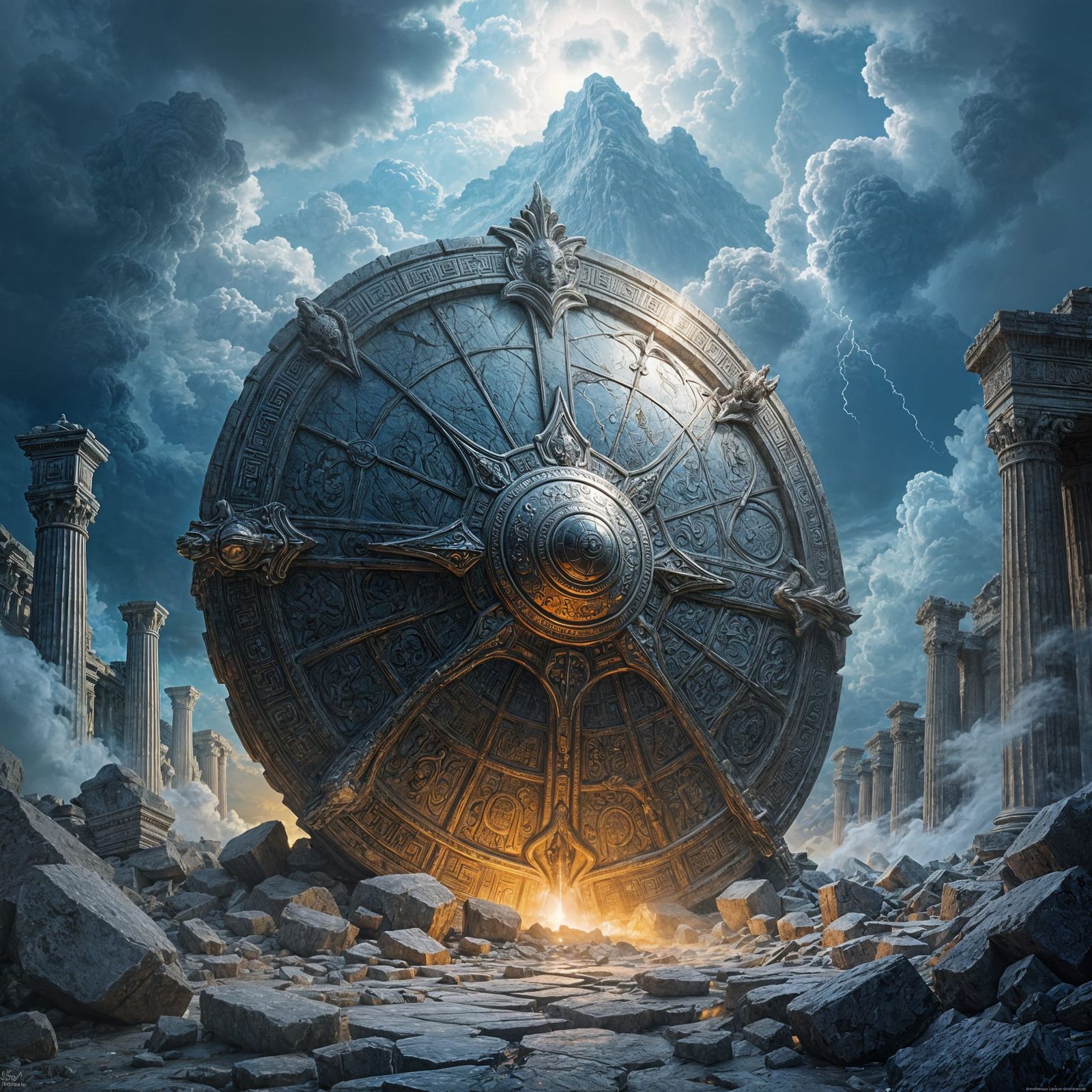 Majestic Shield in Marble Ruins with Gorgon Gaze