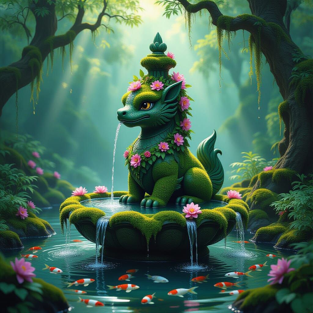 Mystical Stone Fountain in Dark Fantasy Art Style