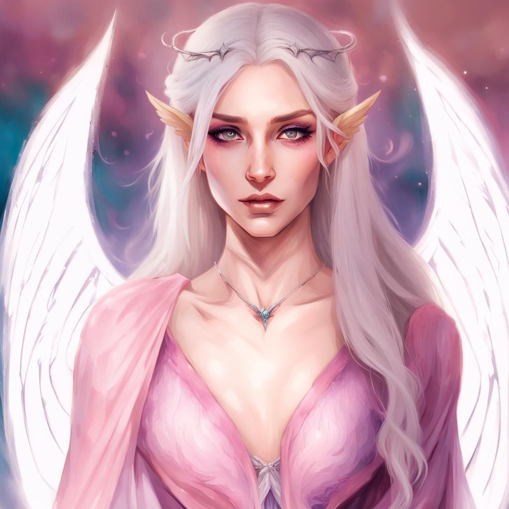 Elven Woman Portrait with Angel Wings