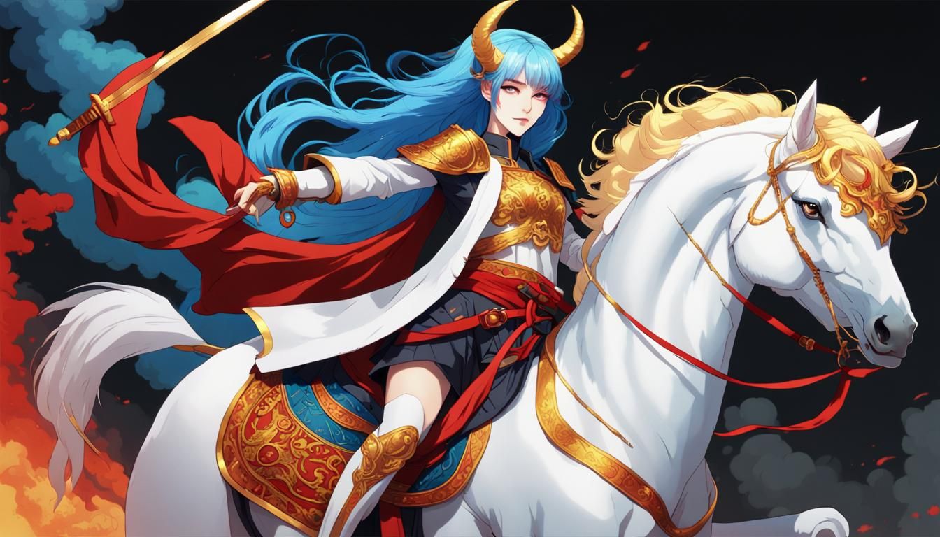 Korean Woman Warrior on Horseback in Battle