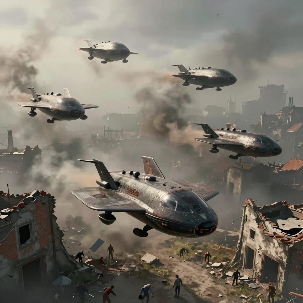Hunger Games Hovercraft Attack in War-Torn Town Ruins