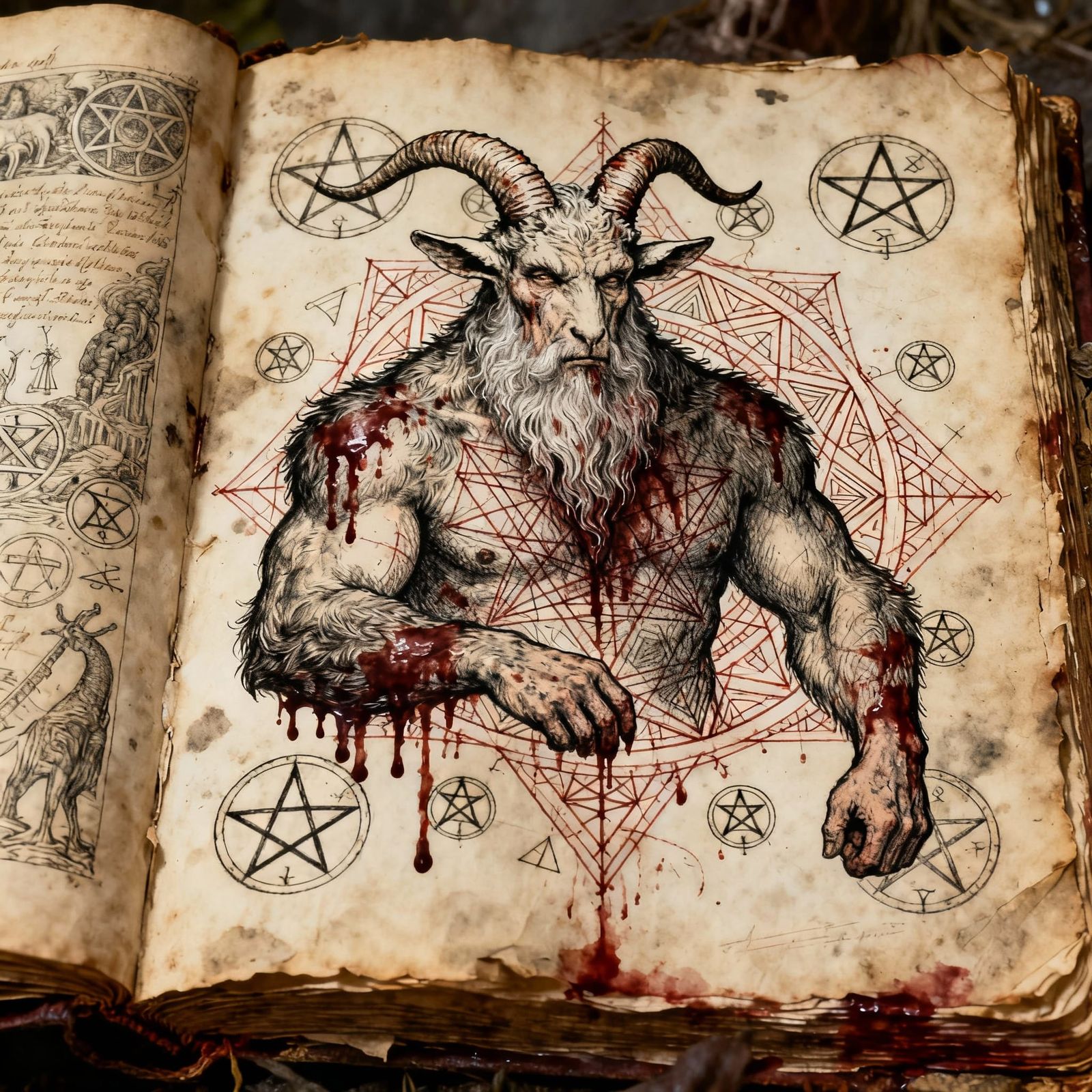 Occult Furry Baphomet as Drunken Bear in Line Art