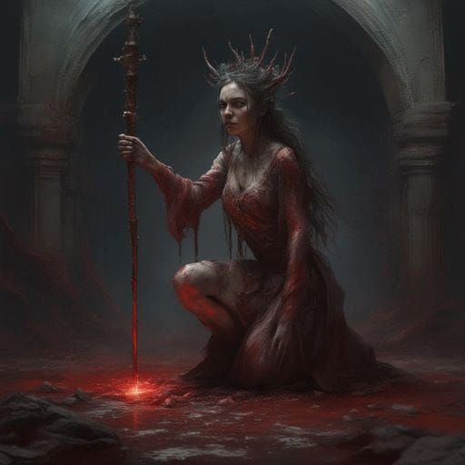 Blood Soaked Priestess in Dark Fantasy Style
