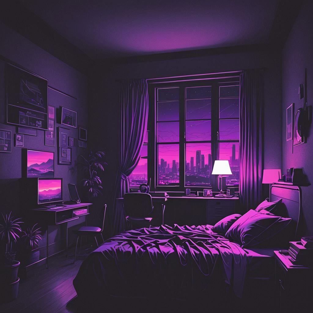 Synthwave Slumber: Moonlight in Retro Neon Room