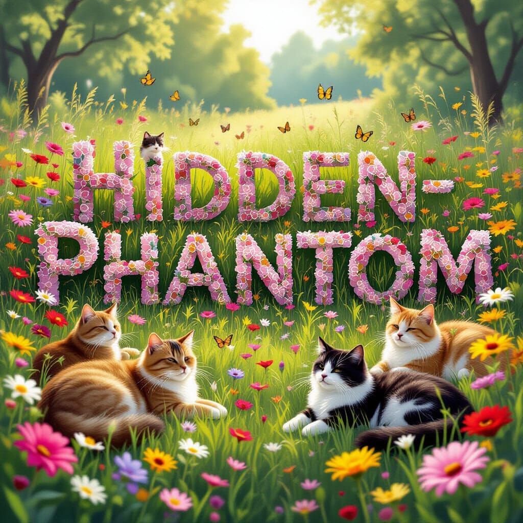 Cats Lounge in Flower Meadow Spelling Hidden-Phantom
