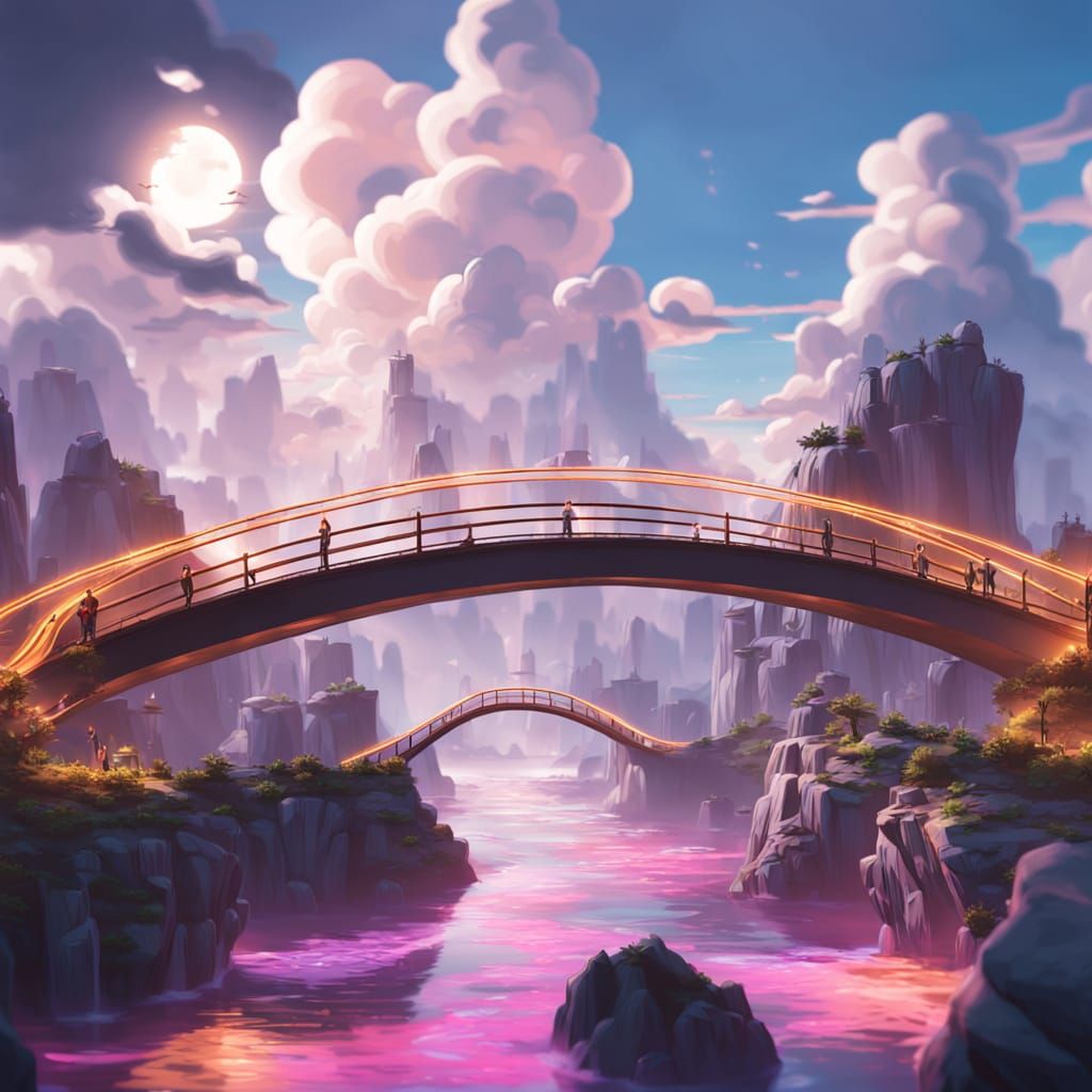 Glowing Sky Bridge in Vibrant Neon Colors