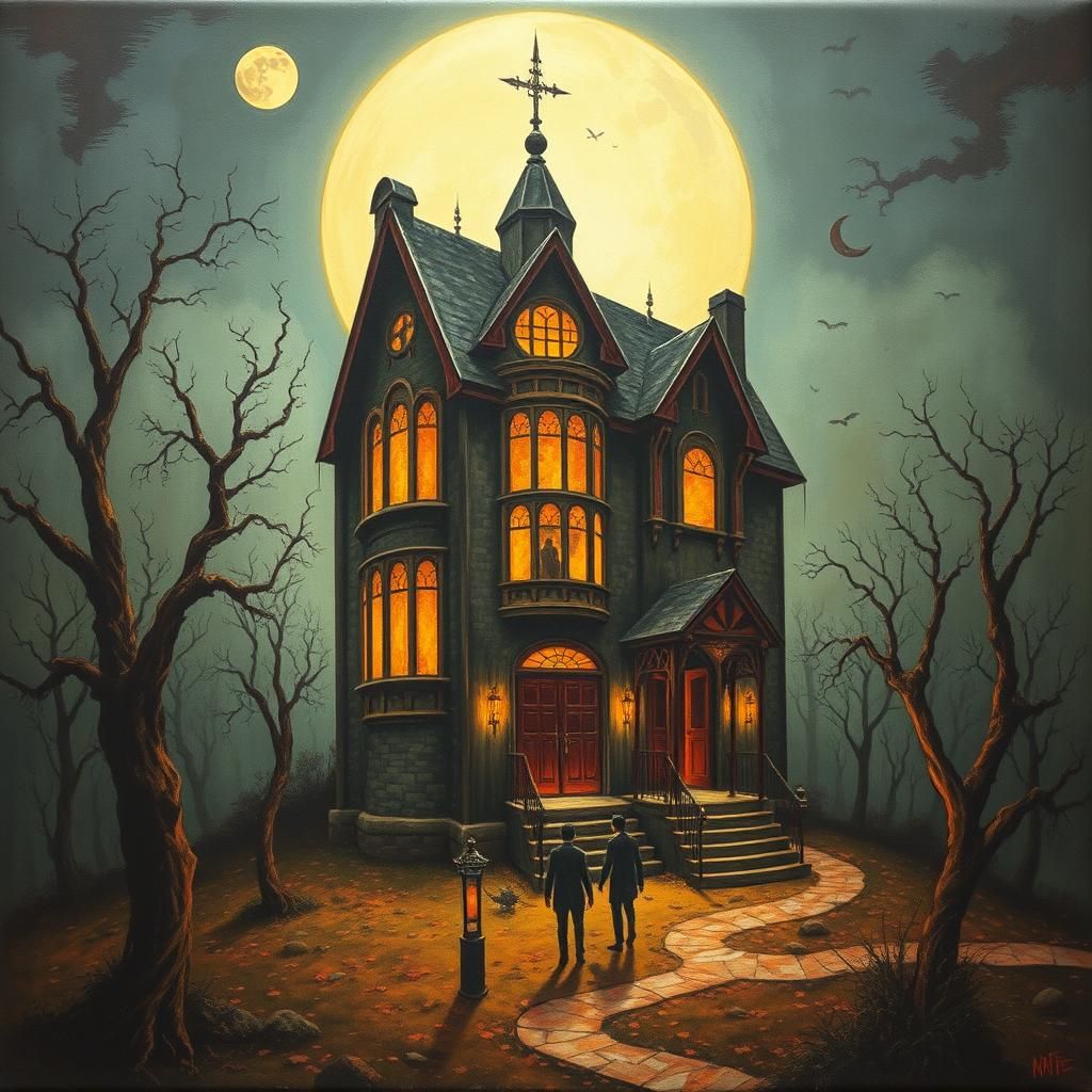 Dystopian Art Deco Haunted House Record Cover