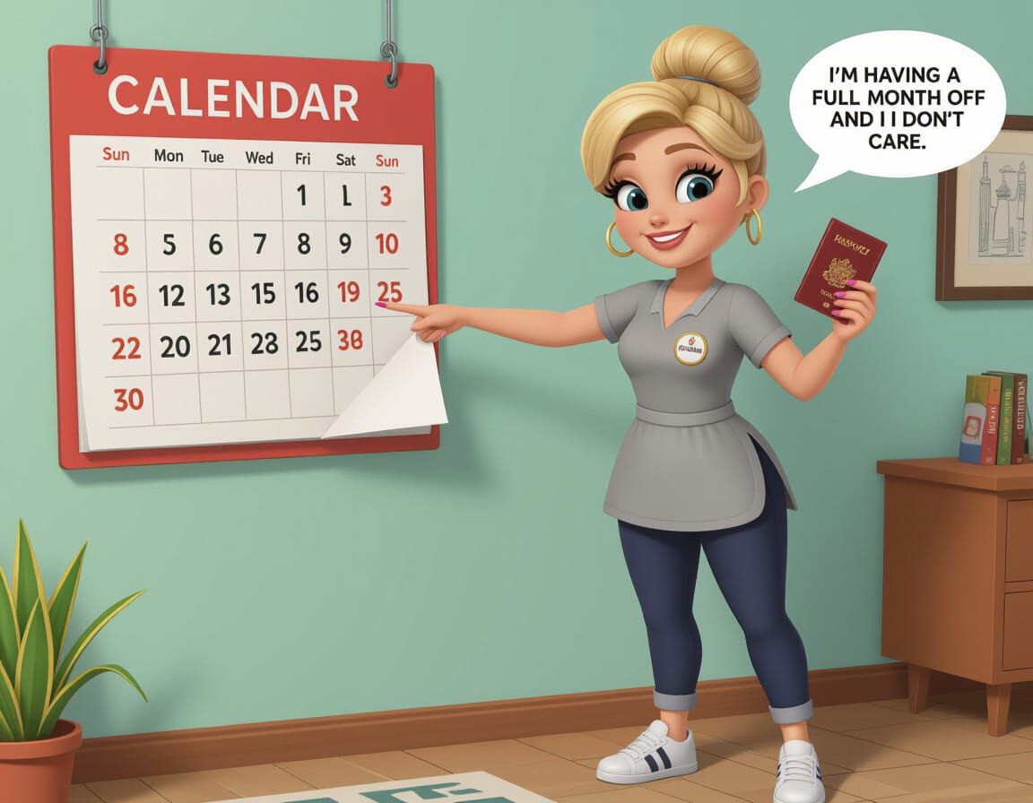 Whimsical 3D Art: Woman with Calendar & Passport