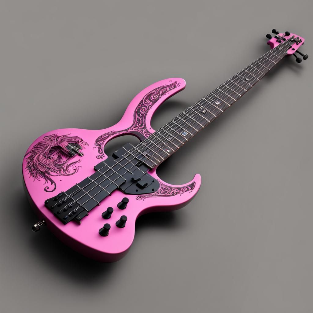 Gothic Demonic Pink Five-String Bass Guitar