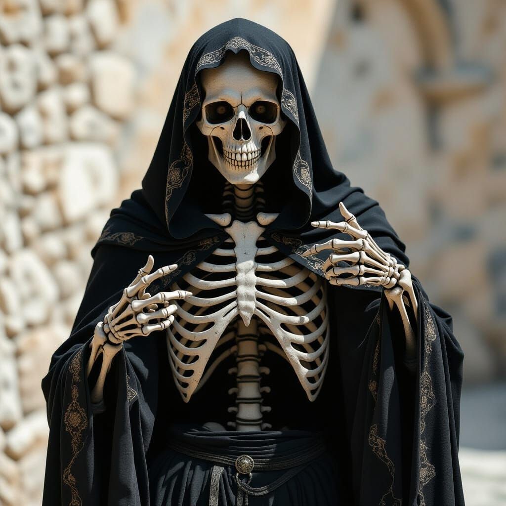 Morte Lenta: Skeletal Figure Accuses with Deranged Expressio...