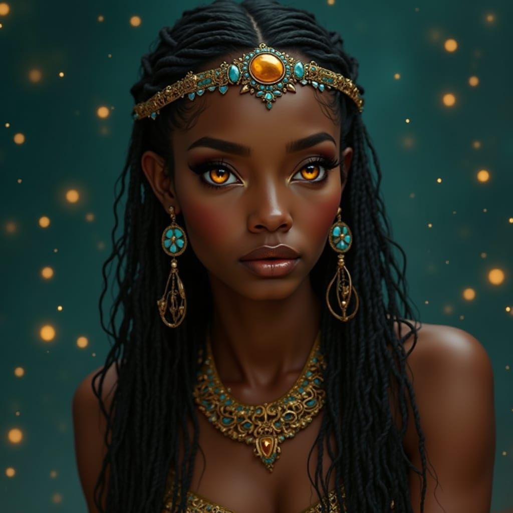 Regal Woman with Amber Eyes in Digital Portrait