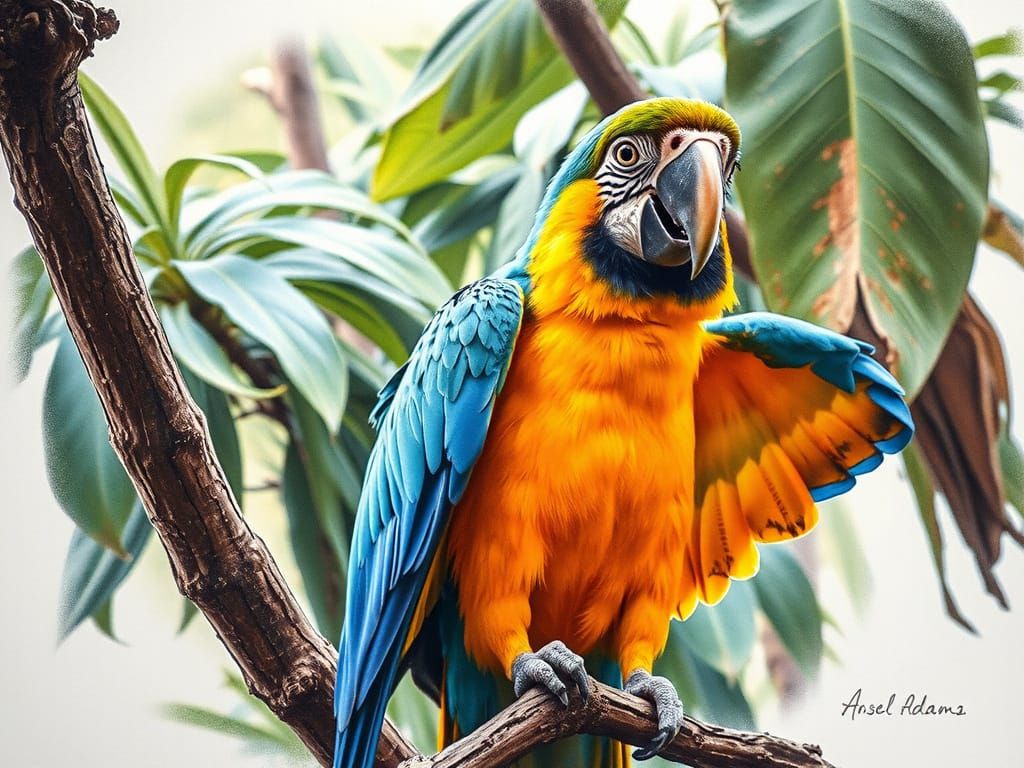 Parrot in Jungle: Color Pencil Drawing
