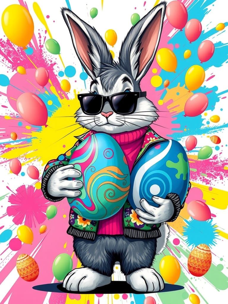 Vibrant Easter Bunny in Street Art Style