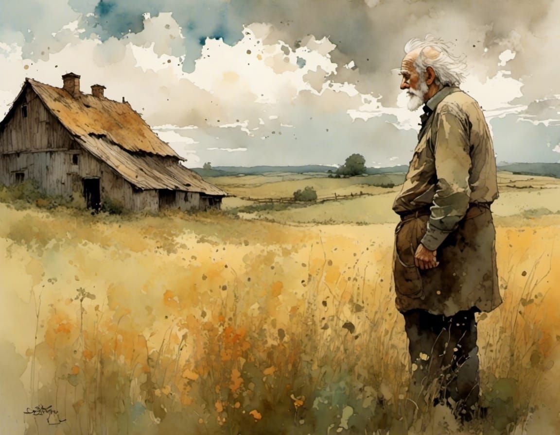 Old Man Portrait in Fantasy Watercolor Style