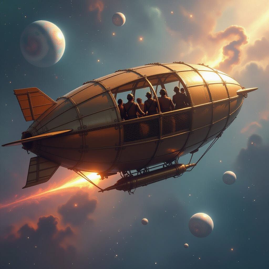 Steampunk Airship Soaring Through the Cosmos