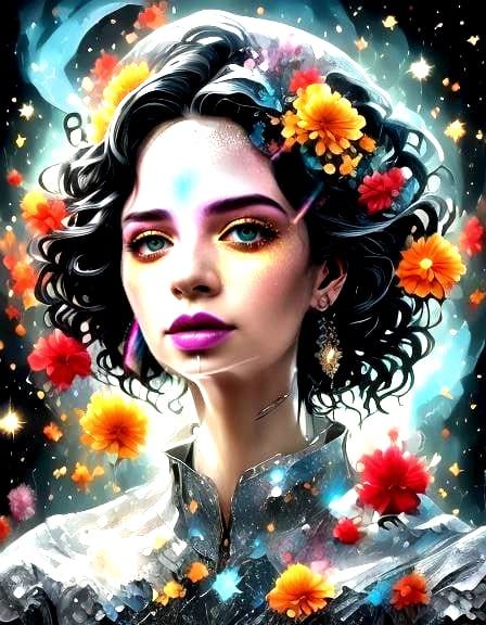 Neon Couple Portrait with Cosmic Glitter