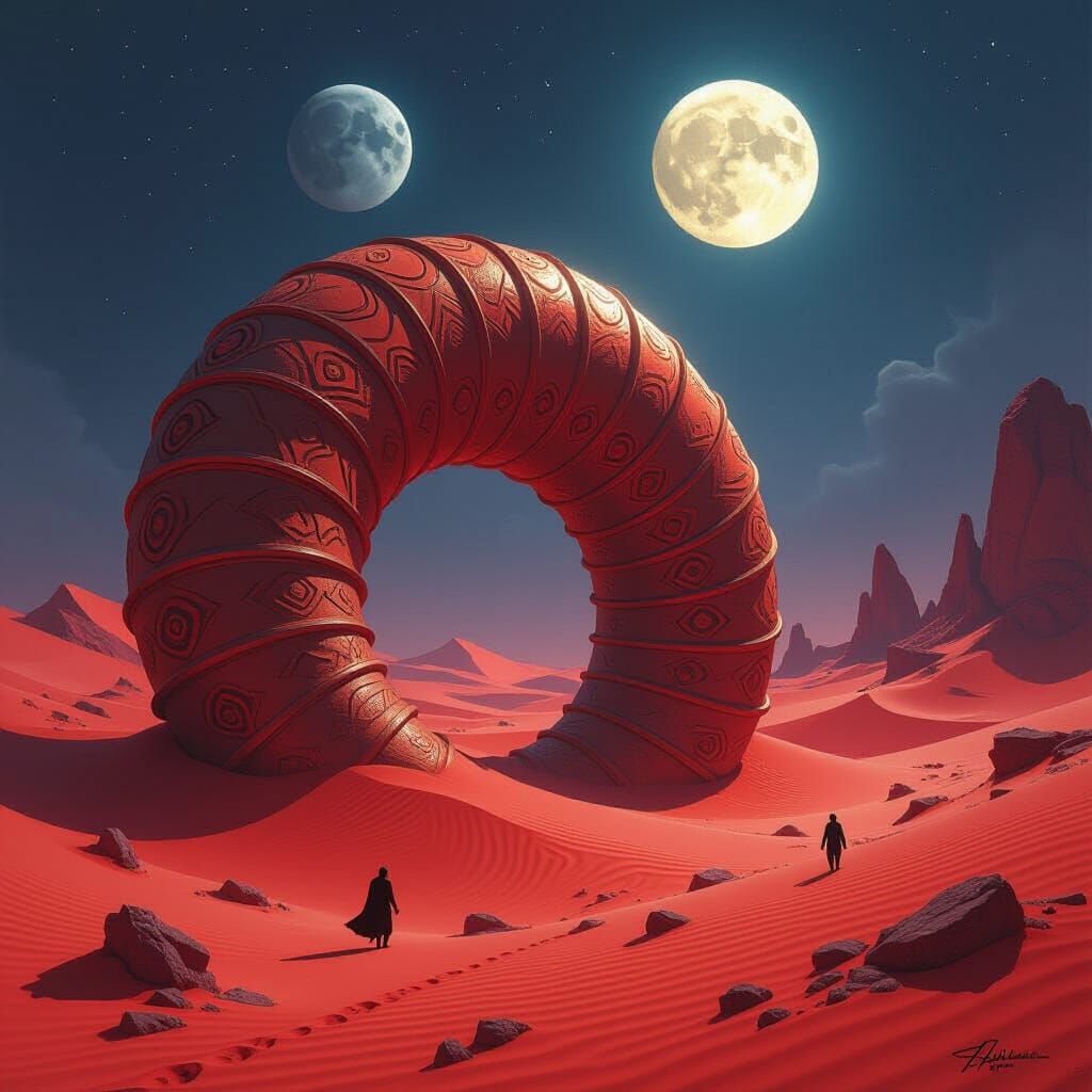 Bioluminescent Sandworm on Alien Planet in Cosmic Horror Sty...
