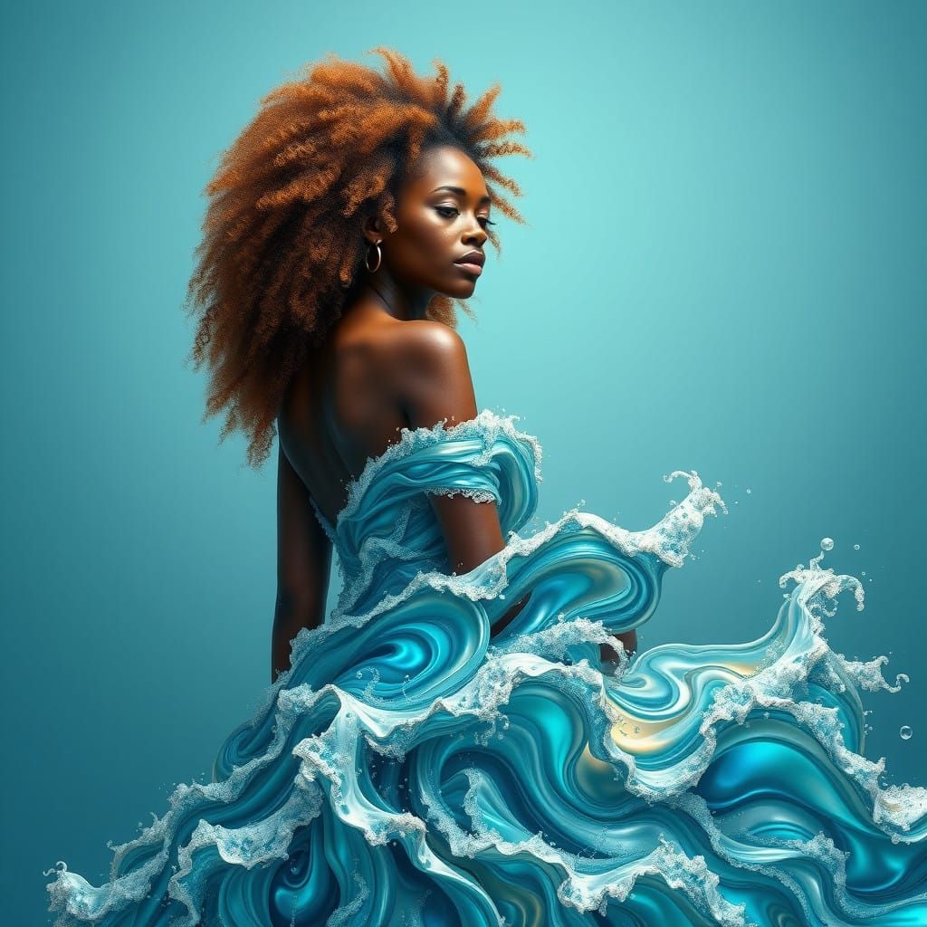 Majestic Ocean Goddess in Golden Brown