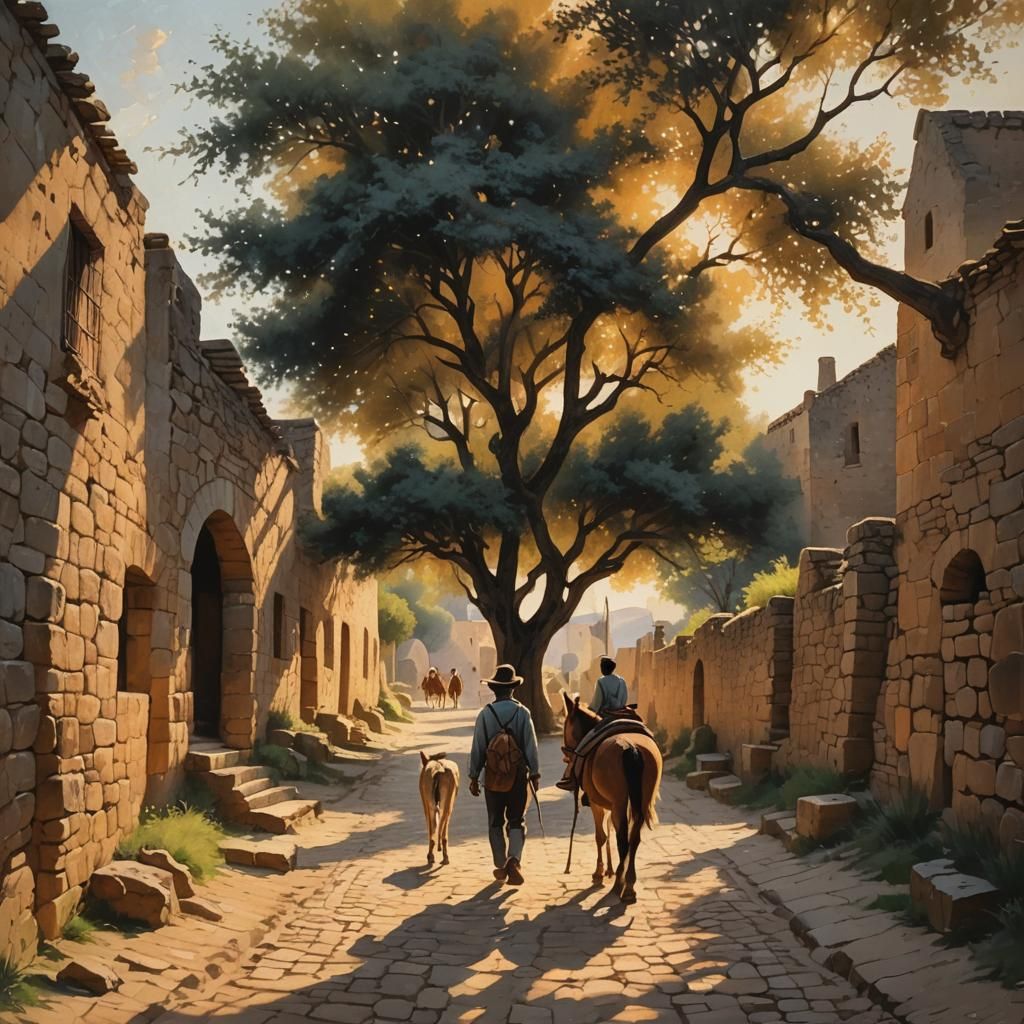 Impressionistic Wanderer in Golden Light