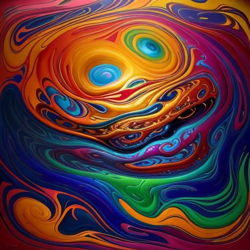 Surrealism, medium shot. A sleeping figure's face distorts in a vibrant, swirling vortex of colors. Medium shot. Inspire...