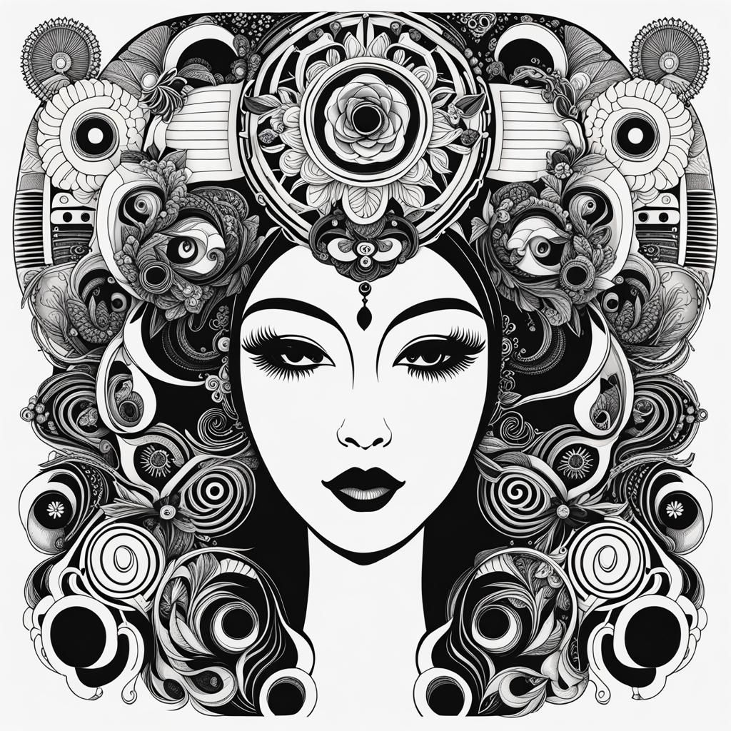 Monochrome Pareidolia Symmetrical Line Art Stickers