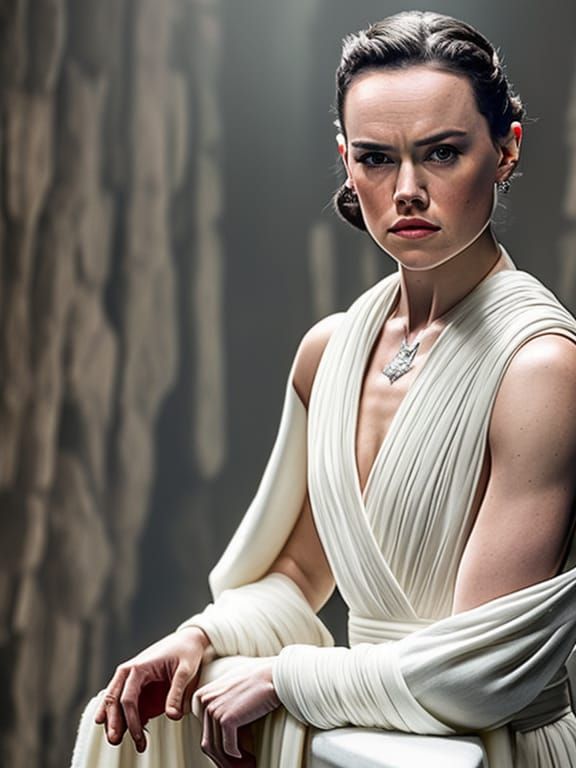 Daisy Ridley as Rey in White Robe Portrait